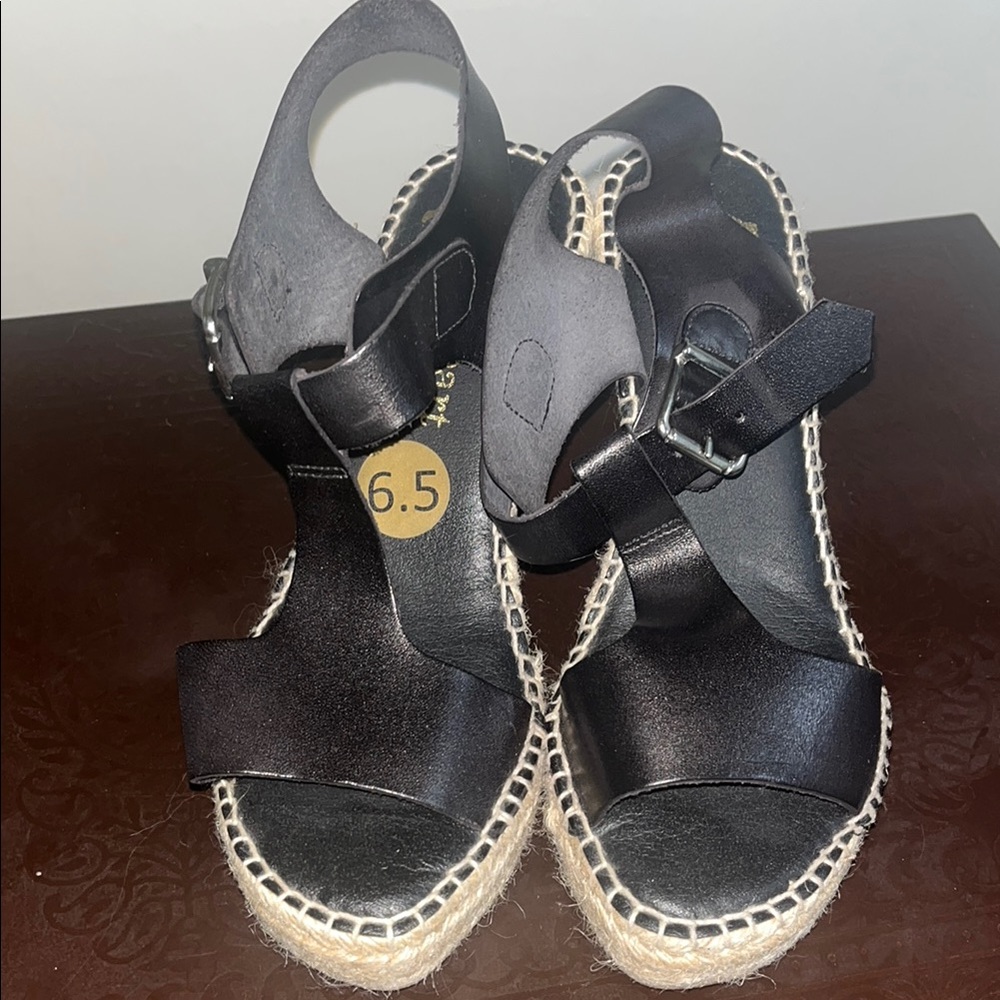 Black Espadrille Platform Shoes with Ankle Strap